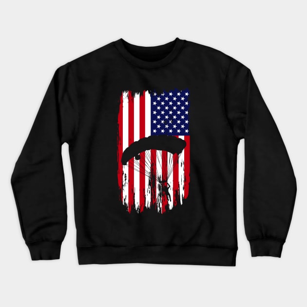 Cool Skydiving Skydiver American Flag Skydive Crewneck Sweatshirt by ChrifBouglas